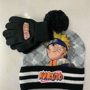 Naruto Kids Beanie and Gloves Set - Black and Gray